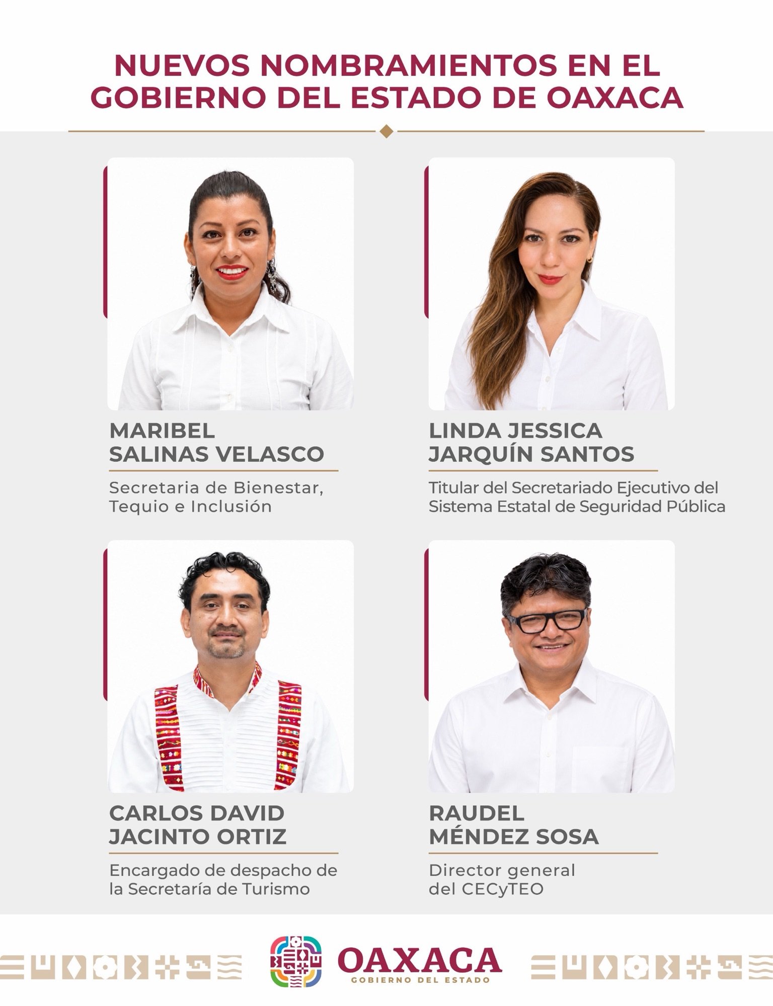 Designa Gobernador de Oaxaca a titulares de Bienestar, SESESP, Turismo y CECyTEO