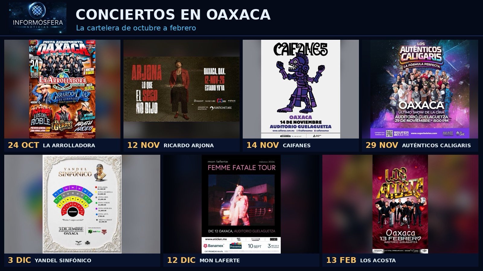 Natanael se baja, Arjona y Caifanes suben: la cartelera que llena Oaxaca de conciertos hasta diciembre