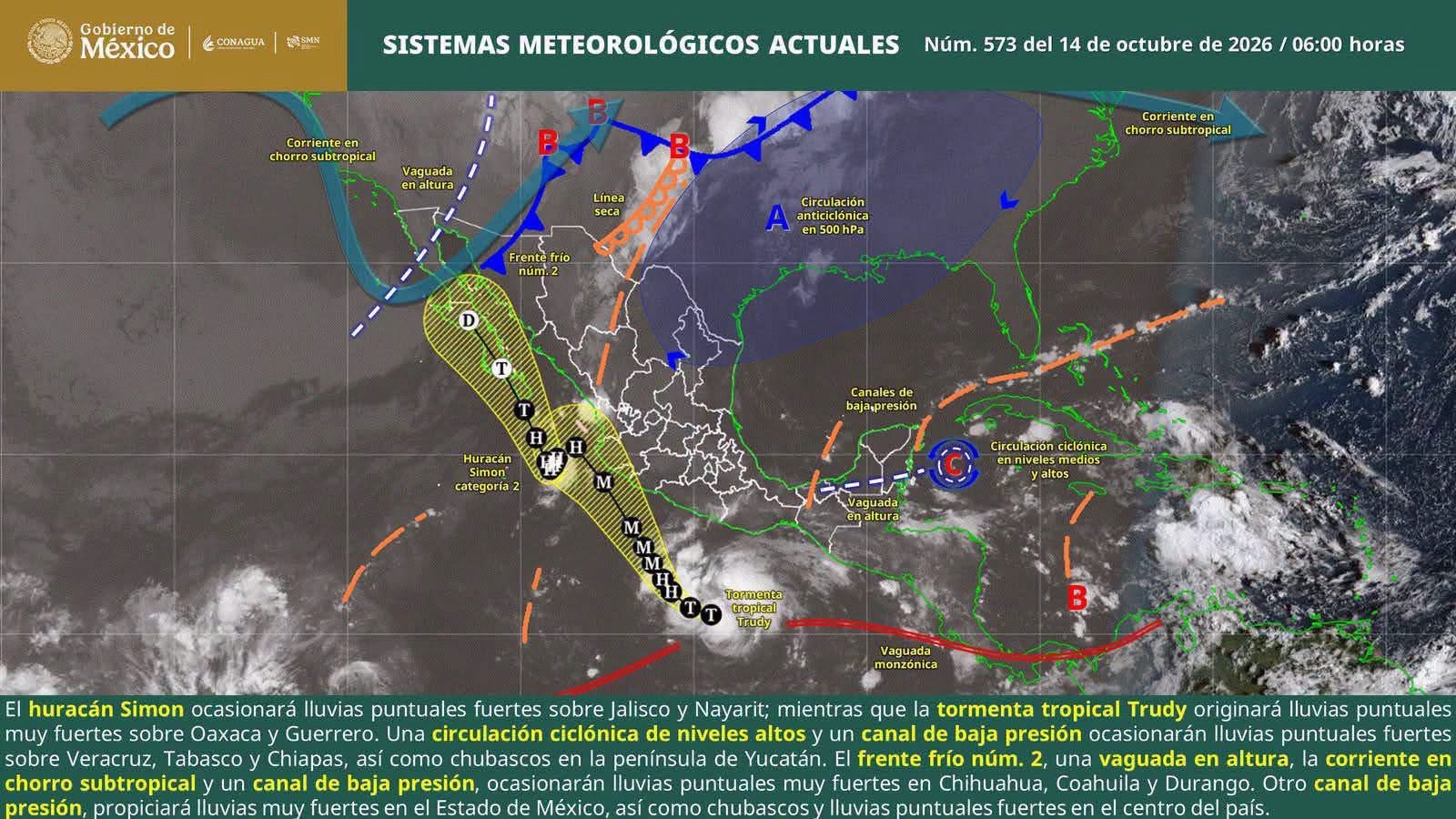 Se mantiene pronóstico de lluvias intensas y mar de fondo en la Costa de Oaxaca